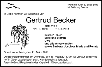 Traueranzeige von Gertrud Becker von Starkenburger Echo