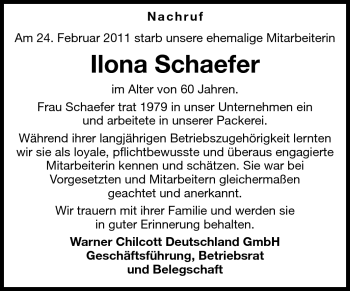 Traueranzeige von Ilona Schaefer von Echo-Zeitungen (Gesamtausgabe)