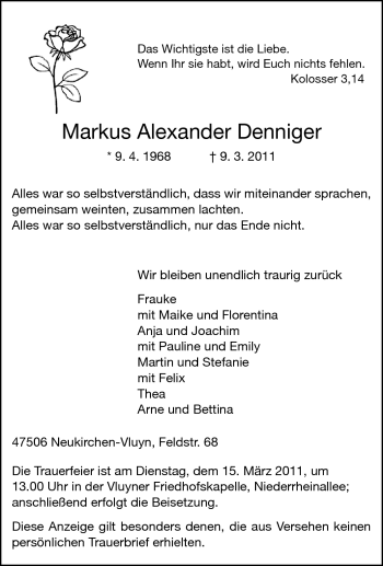 Traueranzeige von Markus Alexander Denniger von Starkenburger Echo