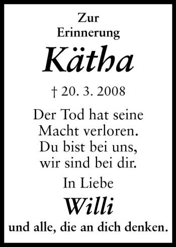 Traueranzeige von Kätha - von Echo-Zeitungen (Gesamtausgabe)