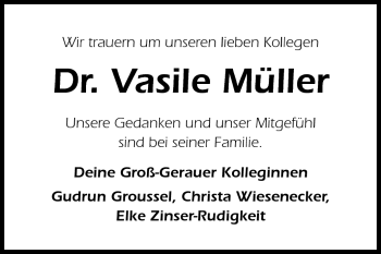Traueranzeige von Dr. Vasile Müller von Echo-Zeitungen (Gesamtausgabe)