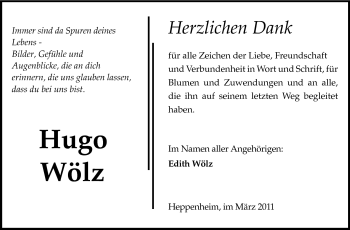 Traueranzeige von Hugo Wölz von Starkenburger Echo