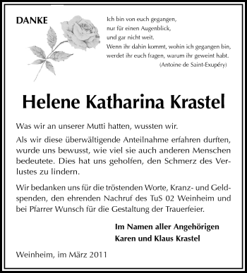 Traueranzeige von Helene Katharina Krastel von Starkenburger Echo