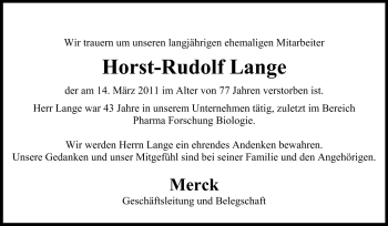 Traueranzeige von Horst-Rudolf Lange von Echo-Zeitungen (Gesamtausgabe)