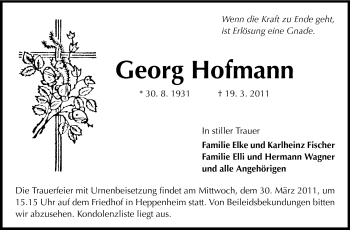 Traueranzeige von Georg Hofmann von Starkenburger Echo