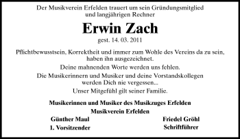 Traueranzeige von Erwin Zach von Rüsselsheimer Echo, Groß-Gerauer-Echo, Ried Echo