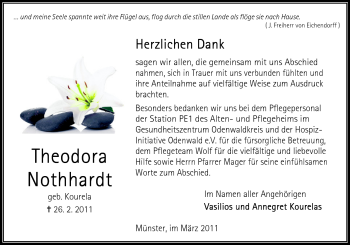 Traueranzeige von Theodora Nothhardt von Odenwälder Echo