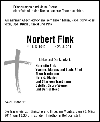 Traueranzeige von Norbert Fink von Echo-Zeitungen (Gesamtausgabe)