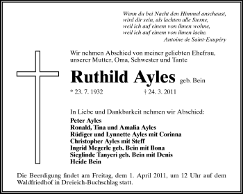 Traueranzeige von Ruthild Ayles von Echo-Zeitungen (Gesamtausgabe)