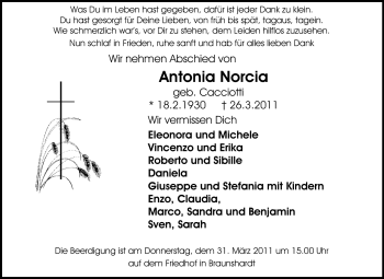 Traueranzeige von Antonia Norcia von Echo-Zeitungen (Gesamtausgabe)