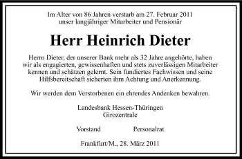 Traueranzeige von Heinrich Dieter von Echo-Zeitungen (Gesamtausgabe)