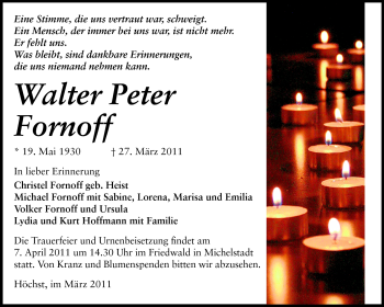 Traueranzeige von Walter Peter Fornoff von Odenwälder Echo
