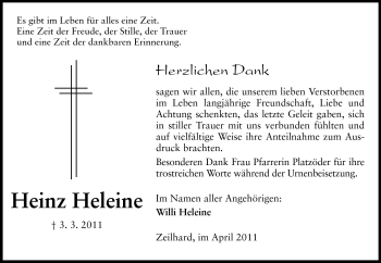 Traueranzeige von Heinz Heleine von Darmstädter Echo, Odenwälder Echo, Rüsselsheimer Echo, Groß-Gerauer-Echo, Ried Echo