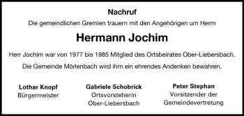 Traueranzeige von Hermann Jochim von Starkenburger Echo
