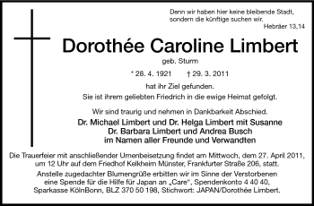 Traueranzeige von Dorothee Limbert von Odenwälder Echo