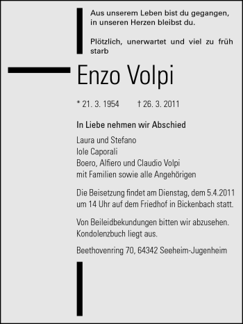 Traueranzeige von Enzo Volpi von Echo-Zeitungen (Gesamtausgabe)