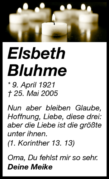 Traueranzeige von Elsbeth Bluhme von Echo-Zeitungen (Gesamtausgabe)