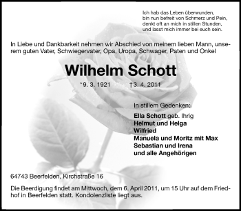 Traueranzeige von Wilhelm Schott von Odenwälder Echo