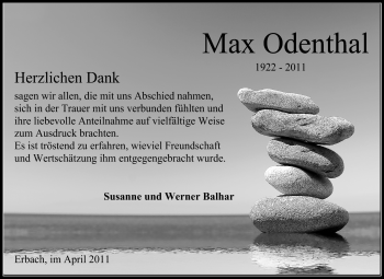 Traueranzeige von Max Odenthal von Odenwälder Echo