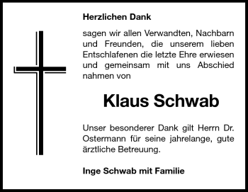 Traueranzeige von Klaus Schwab von Darmstädter Echo, Odenwälder Echo, Rüsselsheimer Echo, Groß-Gerauer-Echo, Ried Echo