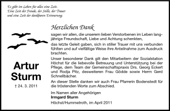 Traueranzeige von Artur Sturm von Echo-Zeitungen (Gesamtausgabe)