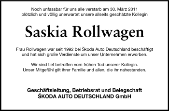 Traueranzeige von Saskia Rollwagen von Echo-Zeitungen (Gesamtausgabe)