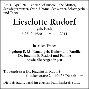 Traueranzeige von Lieselotte Rudorf von Echo-Zeitungen (Gesamtausgabe)