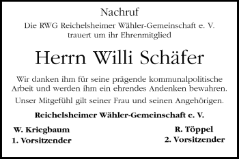 Traueranzeige von Willi Schäfer von Odenwälder Echo