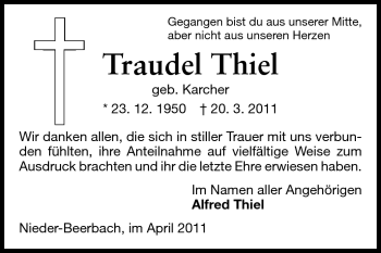 Traueranzeige von Traudel Thiel von Echo-Zeitungen (Gesamtausgabe)