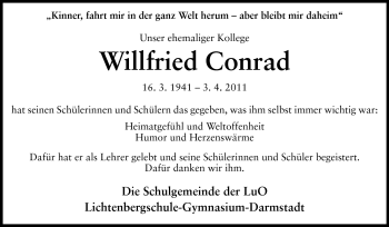 Traueranzeige von Willfried Conrad von Echo-Zeitungen (Gesamtausgabe)