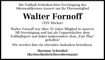 Traueranzeige von Walter Peter Fornoff von Odenwälder Echo