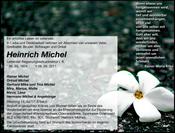 Traueranzeige von Heinrich Michel von Odenwälder Echo