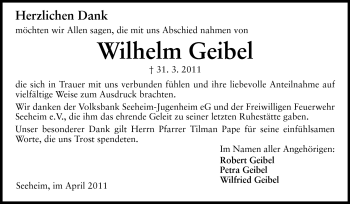 Traueranzeige von Wilhelm Geibel von Echo-Zeitungen (Gesamtausgabe)
