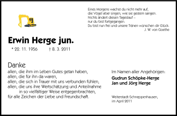 Traueranzeige von Erwin Herge von Echo-Zeitungen (Gesamtausgabe)