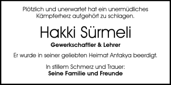 Traueranzeige von Hakki Sürmeli von Echo-Zeitungen (Gesamtausgabe)