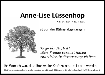 Traueranzeige von Anne-Lise Lüssenhop von Odenwälder Echo