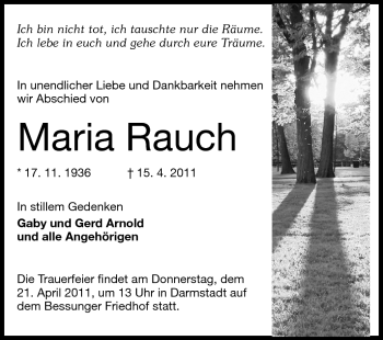 Traueranzeige von Maria Rauch von Echo-Zeitungen (Gesamtausgabe)