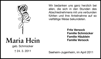 Traueranzeige von Maria Hein von Echo-Zeitungen (Gesamtausgabe)