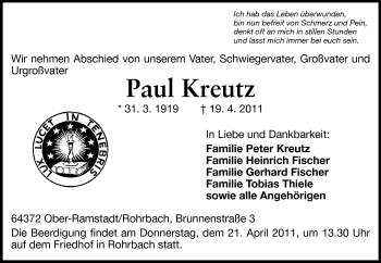Traueranzeige von Paul Kreutz von Echo-Zeitungen (Gesamtausgabe)
