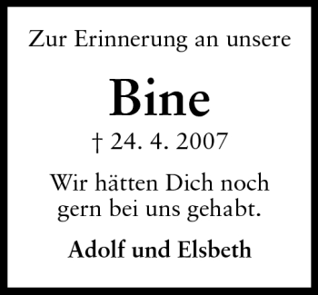 Traueranzeige von Bine Mentzer von Odenwälder Echo