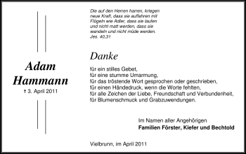 Traueranzeige von Adam Hammann von Odenwälder Echo
