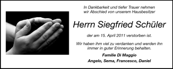 Traueranzeige von Siegfried Schüler von Darmstädter Echo, Odenwälder Echo, Rüsselsheimer Echo, Groß-Gerauer-Echo, Ried Echo