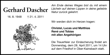 Traueranzeige von Gerhard Dascher von Odenwälder Echo