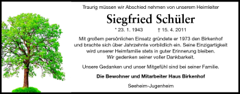 Traueranzeige von Siegfried Schüler von Echo-Zeitungen (Gesamtausgabe)