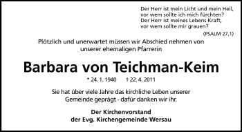 Traueranzeige von Barbara von Teichman-Keim von Odenwälder Echo