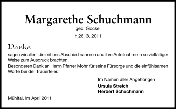 Traueranzeige von Herbert Schuchmann von Echo-Zeitungen (Gesamtausgabe)