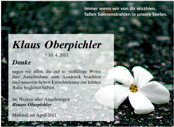 Traueranzeige von Klaus Oberpichler von Echo-Zeitungen (Gesamtausgabe)