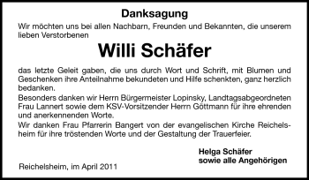 Traueranzeige von Willi Schäfer von Darmstädter Echo, Odenwälder Echo, Rüsselsheimer Echo, Groß-Gerauer-Echo, Ried Echo