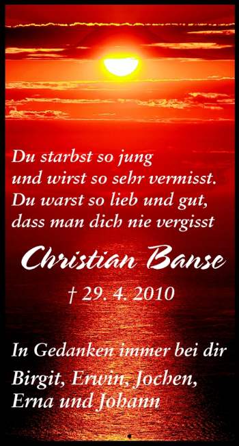 Traueranzeige von Christian Banse von Odenwälder Echo