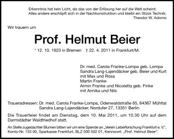 Traueranzeige von Helmut Beier von Darmstädter Echo, Odenwälder Echo, Rüsselsheimer Echo, Groß-Gerauer-Echo, Ried Echo